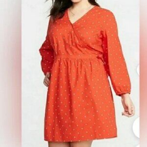Old Navy Wrap Dress NWT Red Ditsy Floral Polka Dot V-Neck Puff Sleeve Mini L 35"